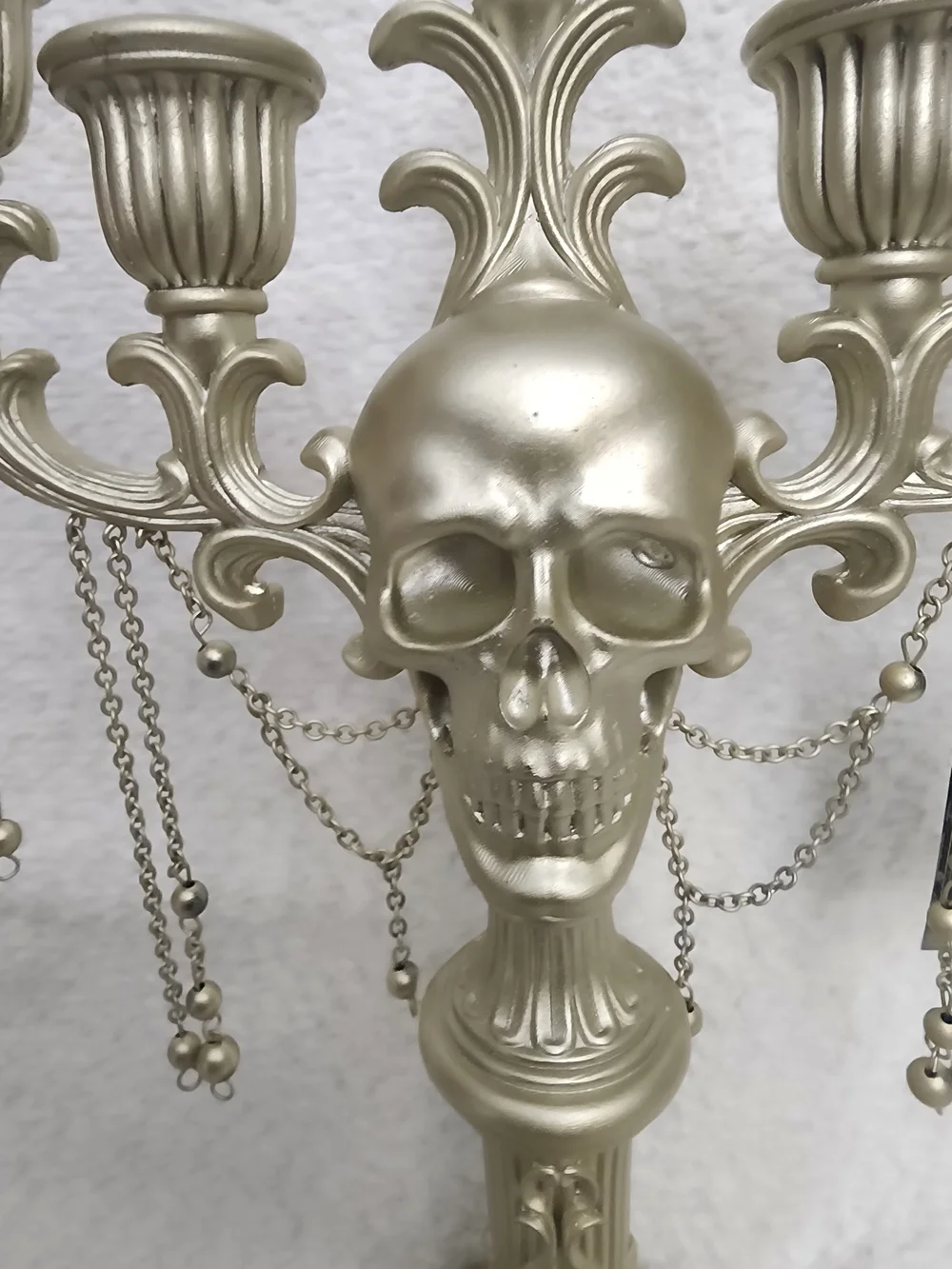 Metallic Gold Skull Candelabra - Gothic Home Accent 16
